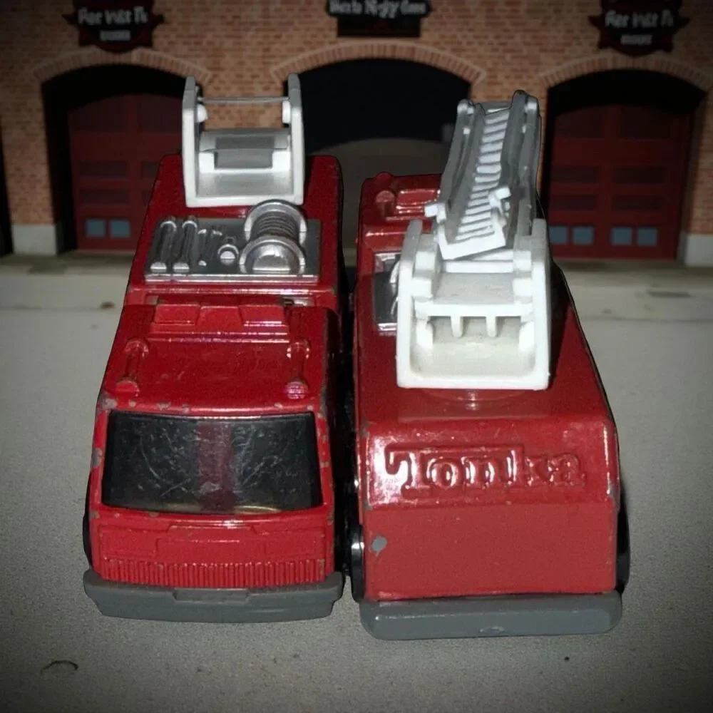 (2) Vintage 1992 Tonka Mcdonalds Happy Meal Toy Fire Engine Truck Metal Diecast